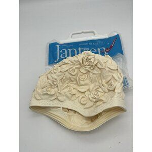 Vintage Jantzen Swim Bathing Cap Textured Floral Flower Cream One Size Taiwan